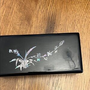 Black Decorative Box with Floral Inlay